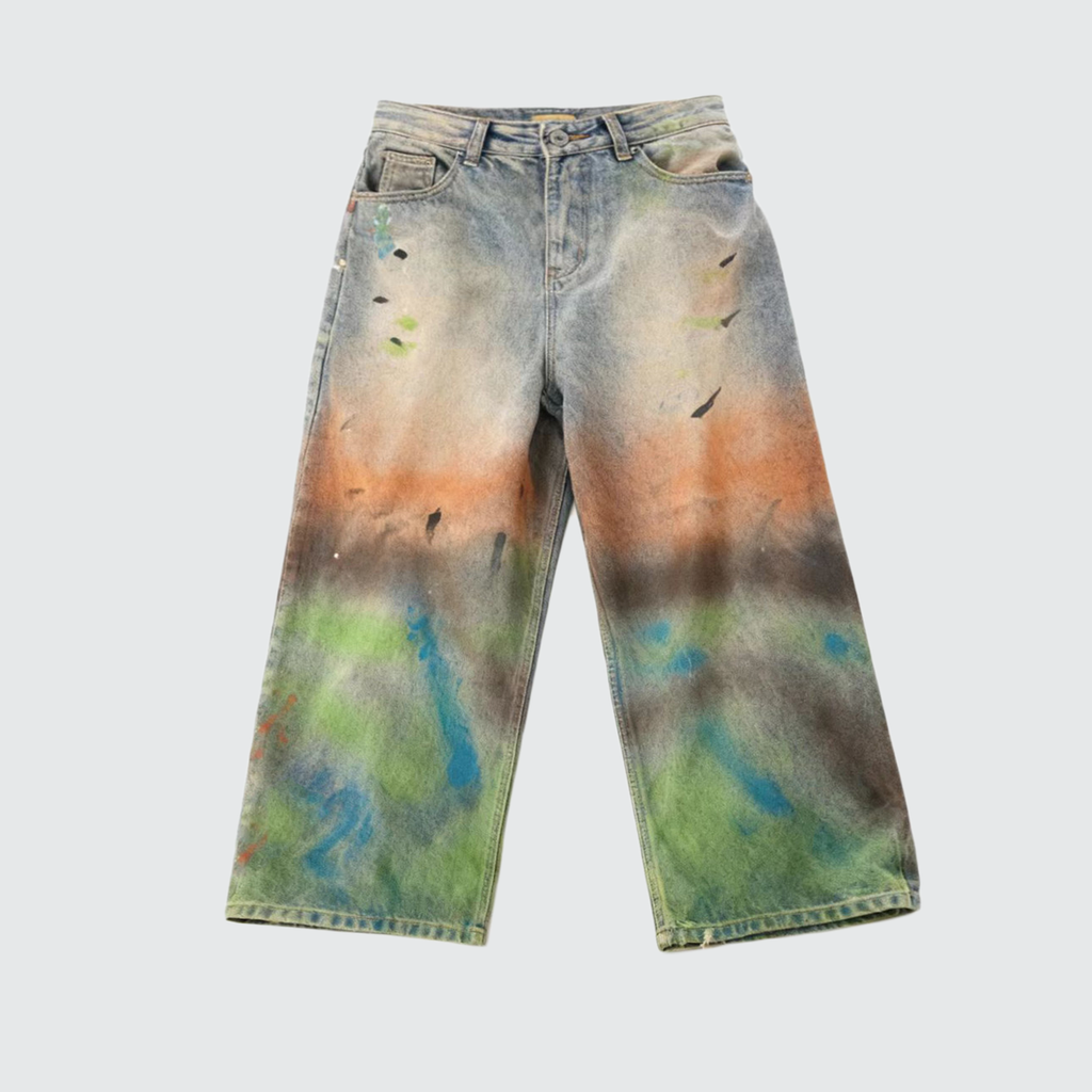 Vintage Washed Distressed Paint-Splatter Jeans