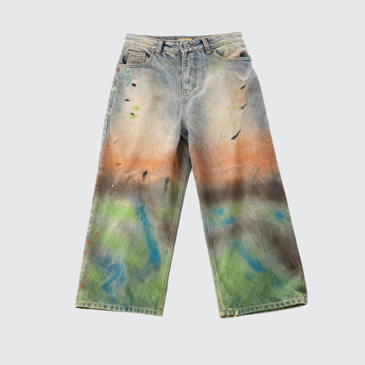 Vintage Washed Distressed Paint-Splatter Jeans