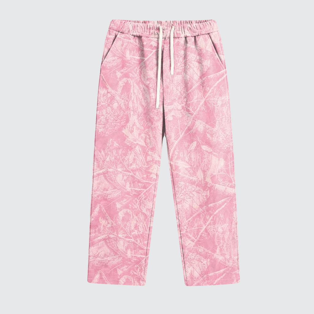 Pink Heavyweight Camo Fleece Open Sweatpants