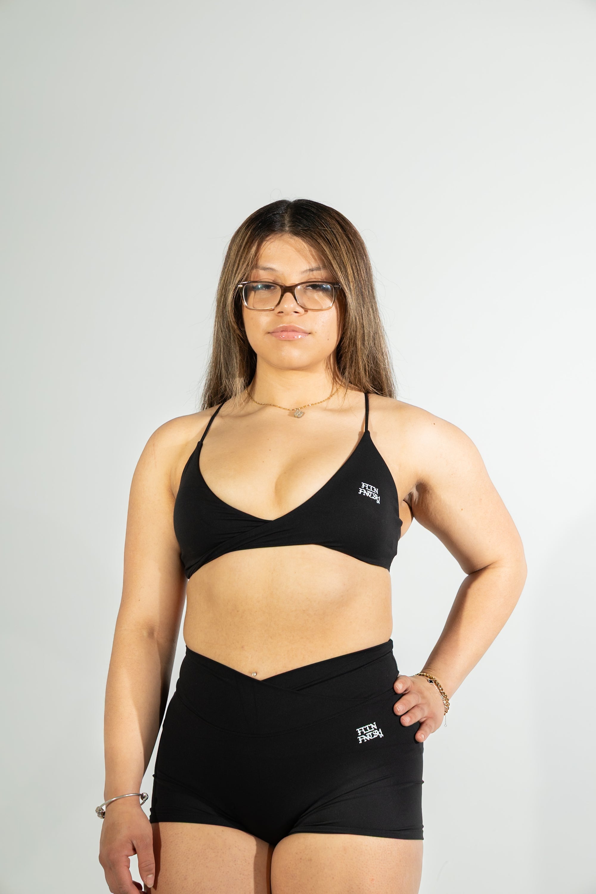thin-strap sports bra + shorts 2-piece set