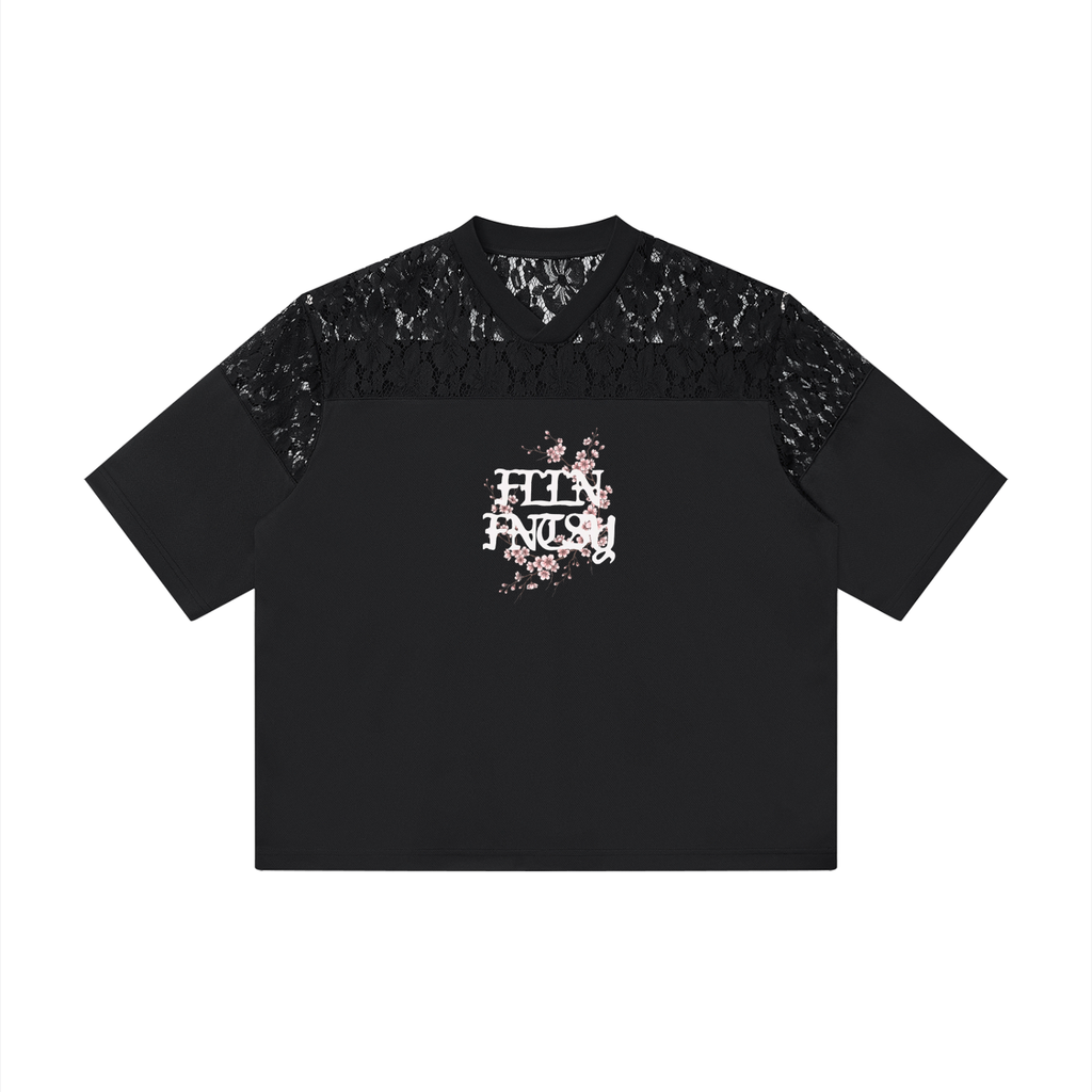 Lace Paneling V-Neck T-Shirt