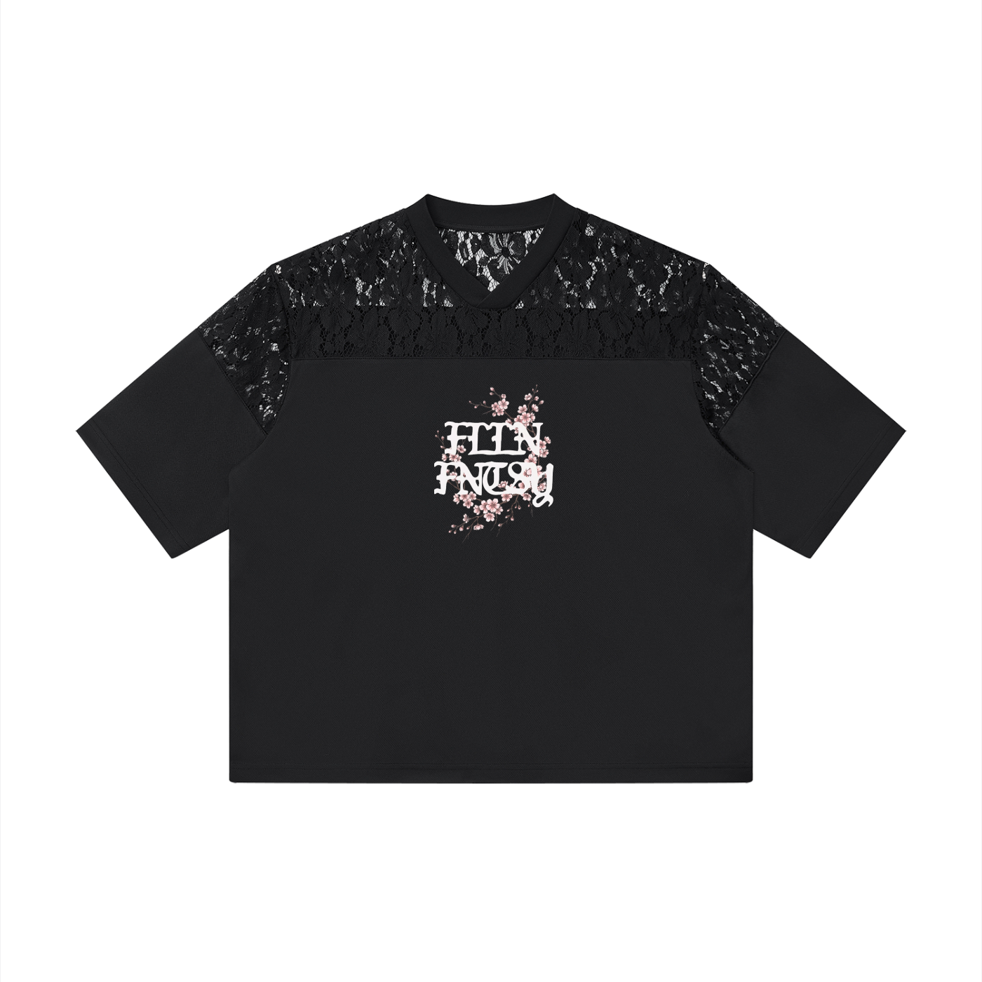 Lace Paneling V-Neck T-Shirt