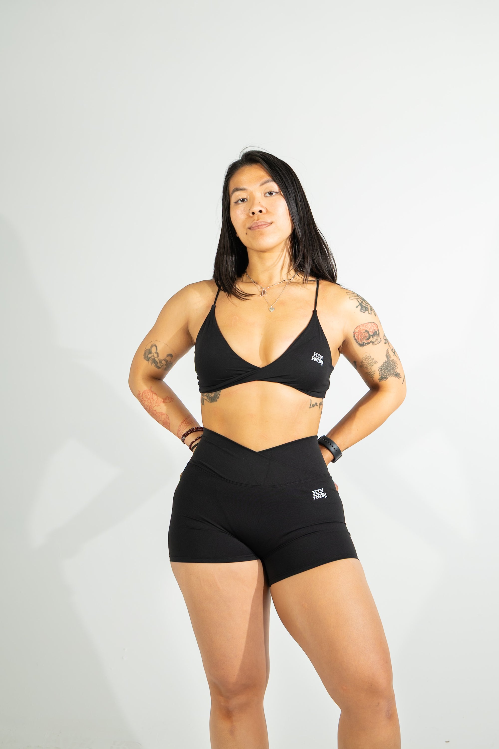 thin-strap sports bra + shorts 2-piece set