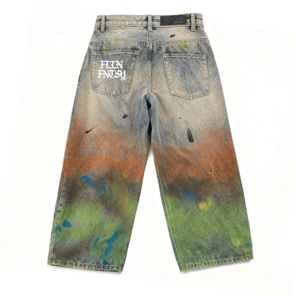 Vintage Washed Distressed Paint-Splatter Jeans