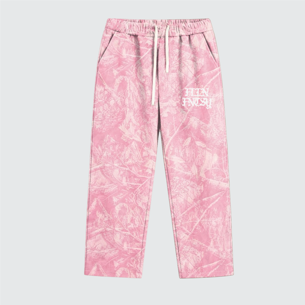 Pink Heavyweight Camo Fleece Open Sweatpants
