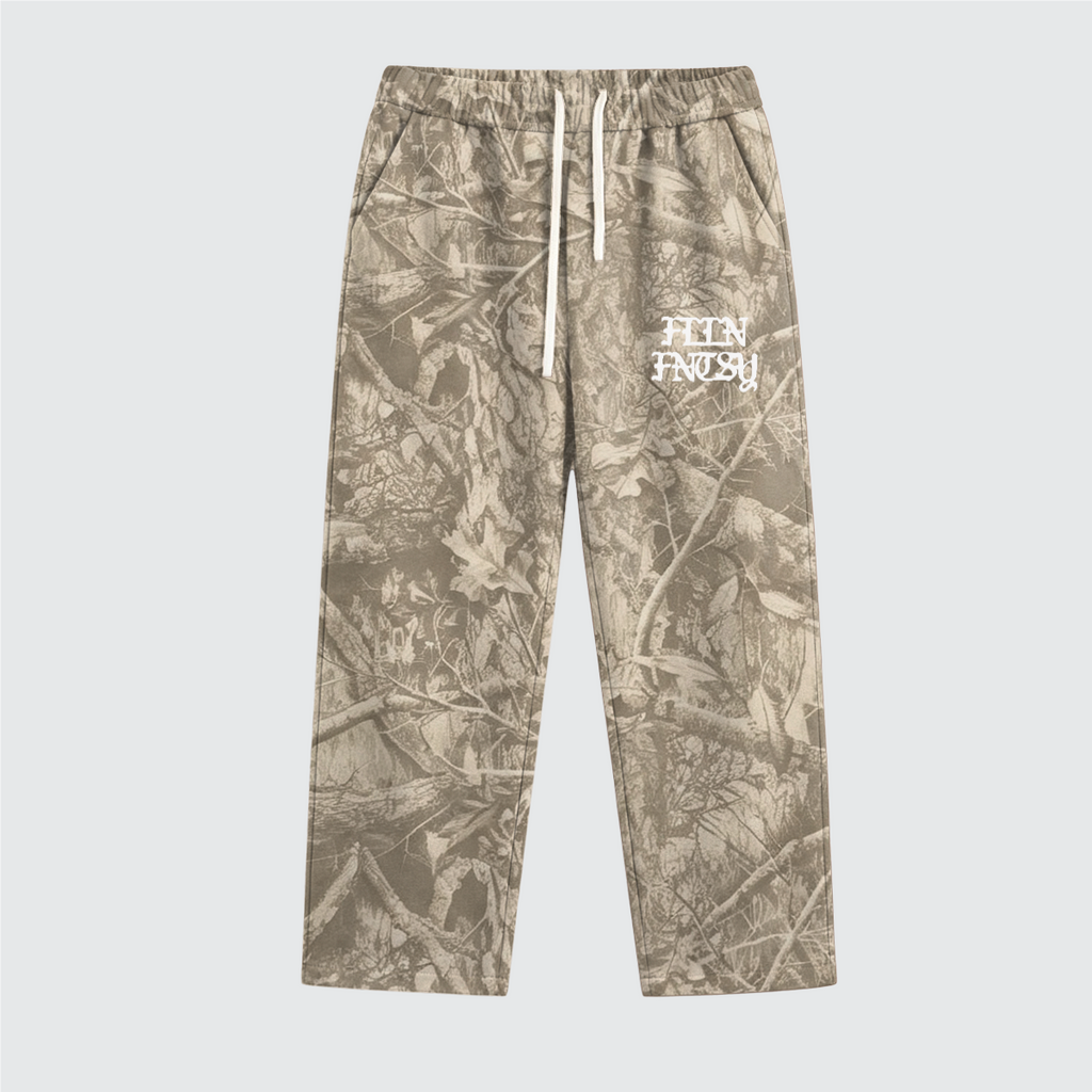 Brown Heavyweight Camo Fleece Open Sweatpants