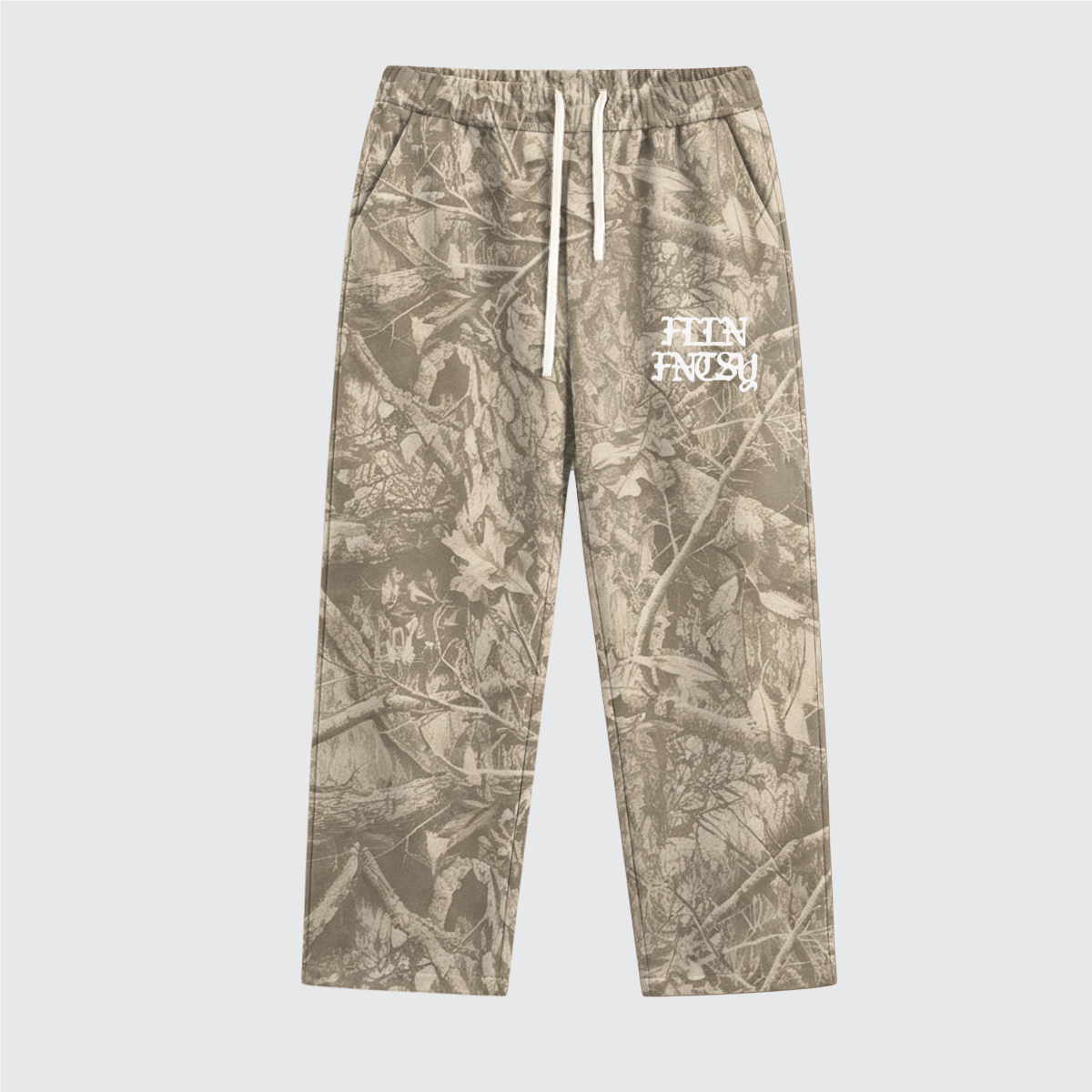 Brown Heavyweight Camo Fleece Open Sweatpants