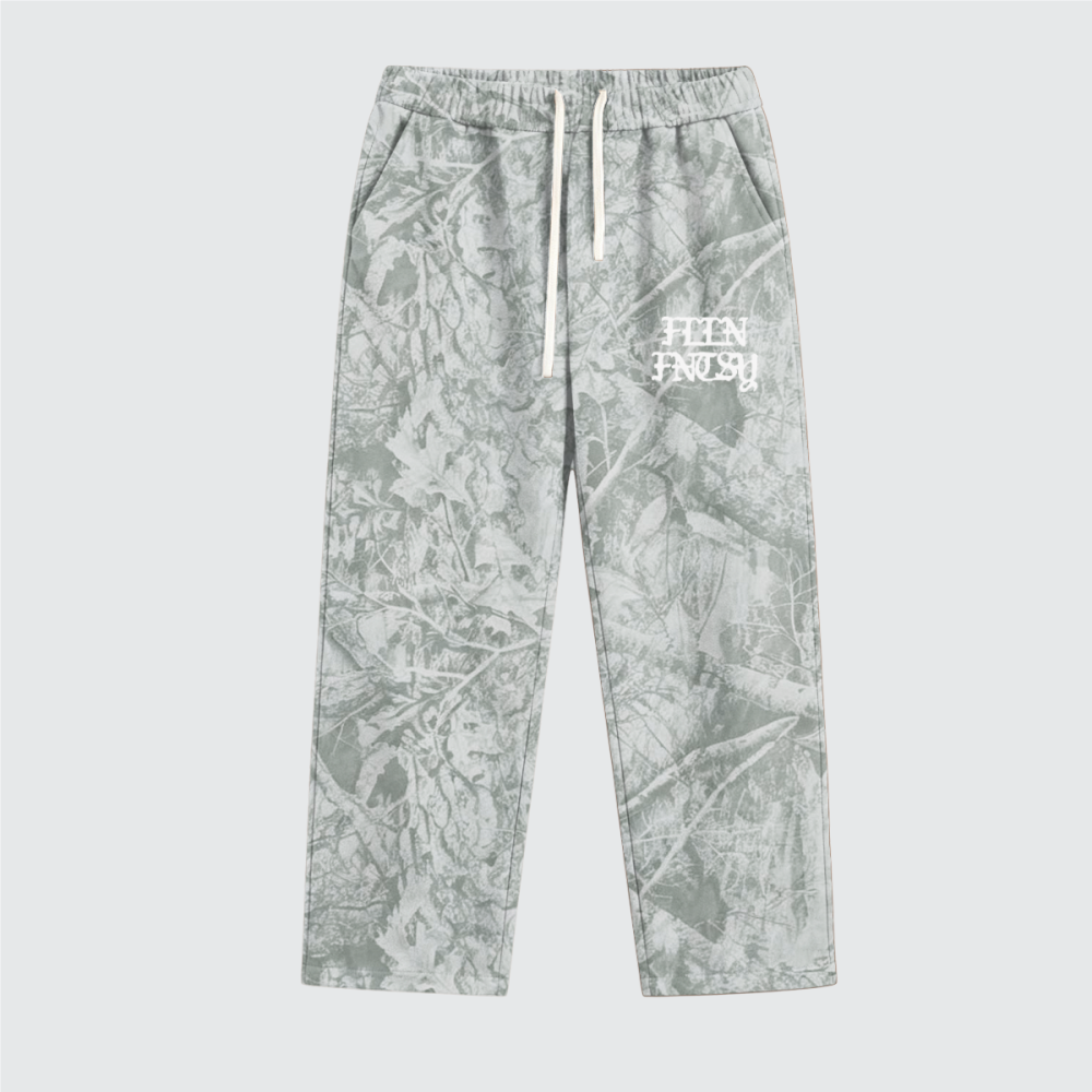 White Heavyweight Camo Fleece Open Sweatpants