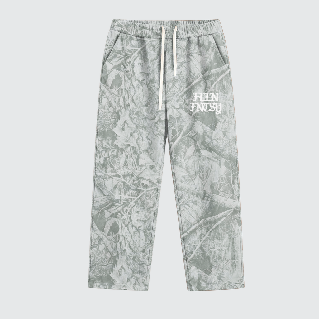 White Heavyweight Camo Fleece Open Sweatpants