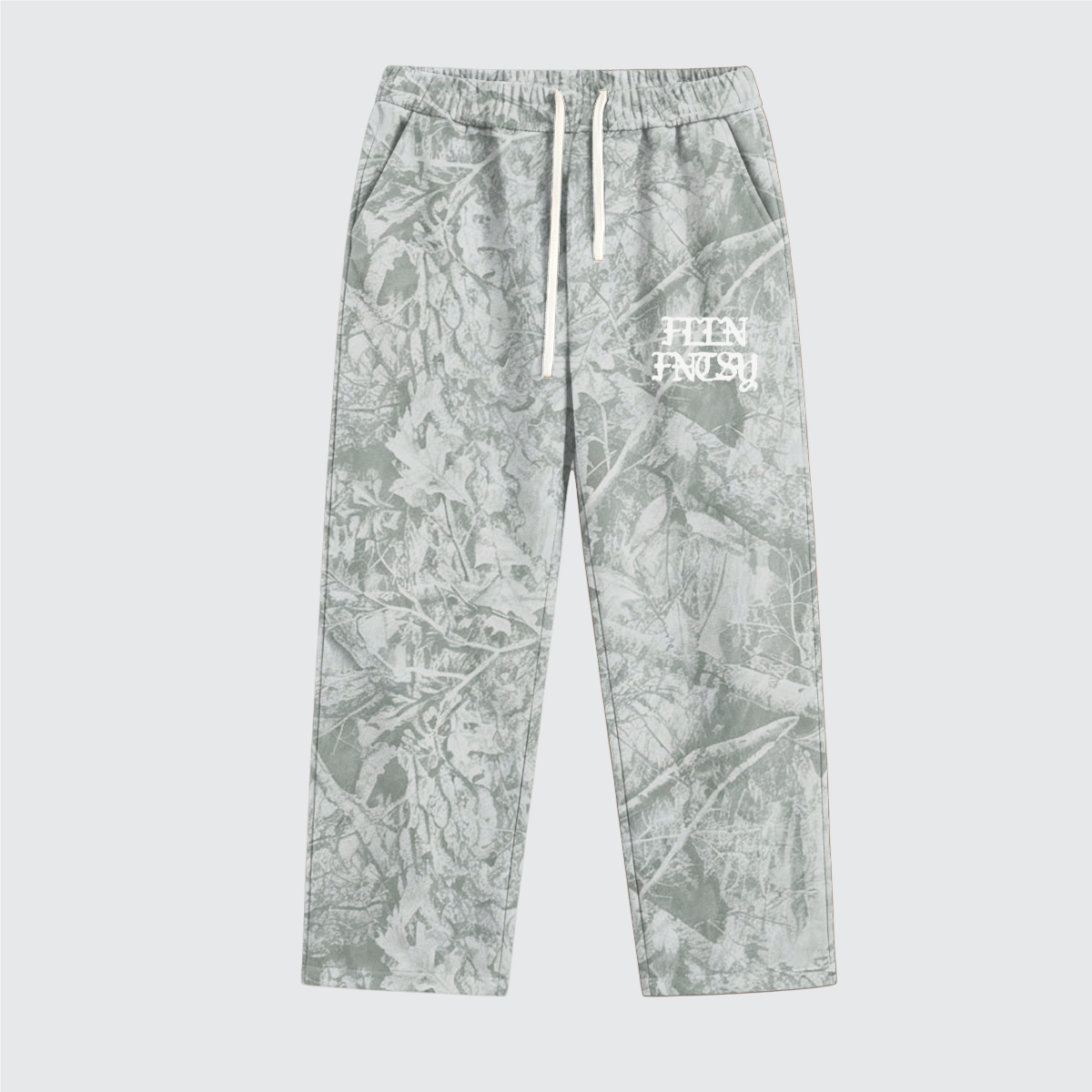 White Heavyweight Camo Fleece Open Sweatpants
