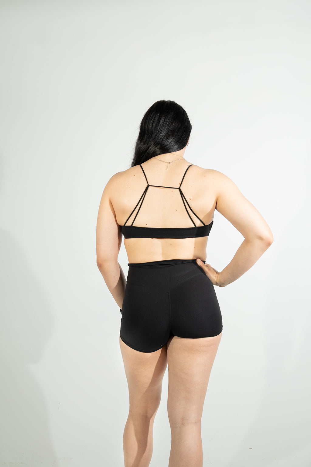 thin-strap sports bra + shorts 2-piece set