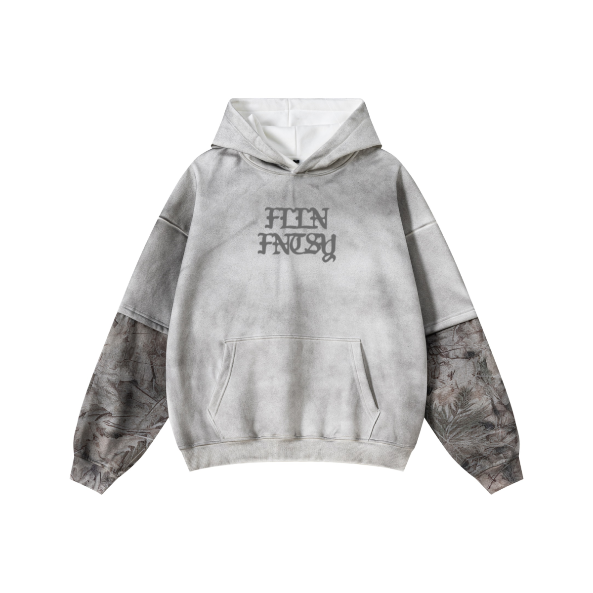 340GSM Men’s Faux-Two-Piece Heat-Transfer Desert Camo Panel Hoodie White