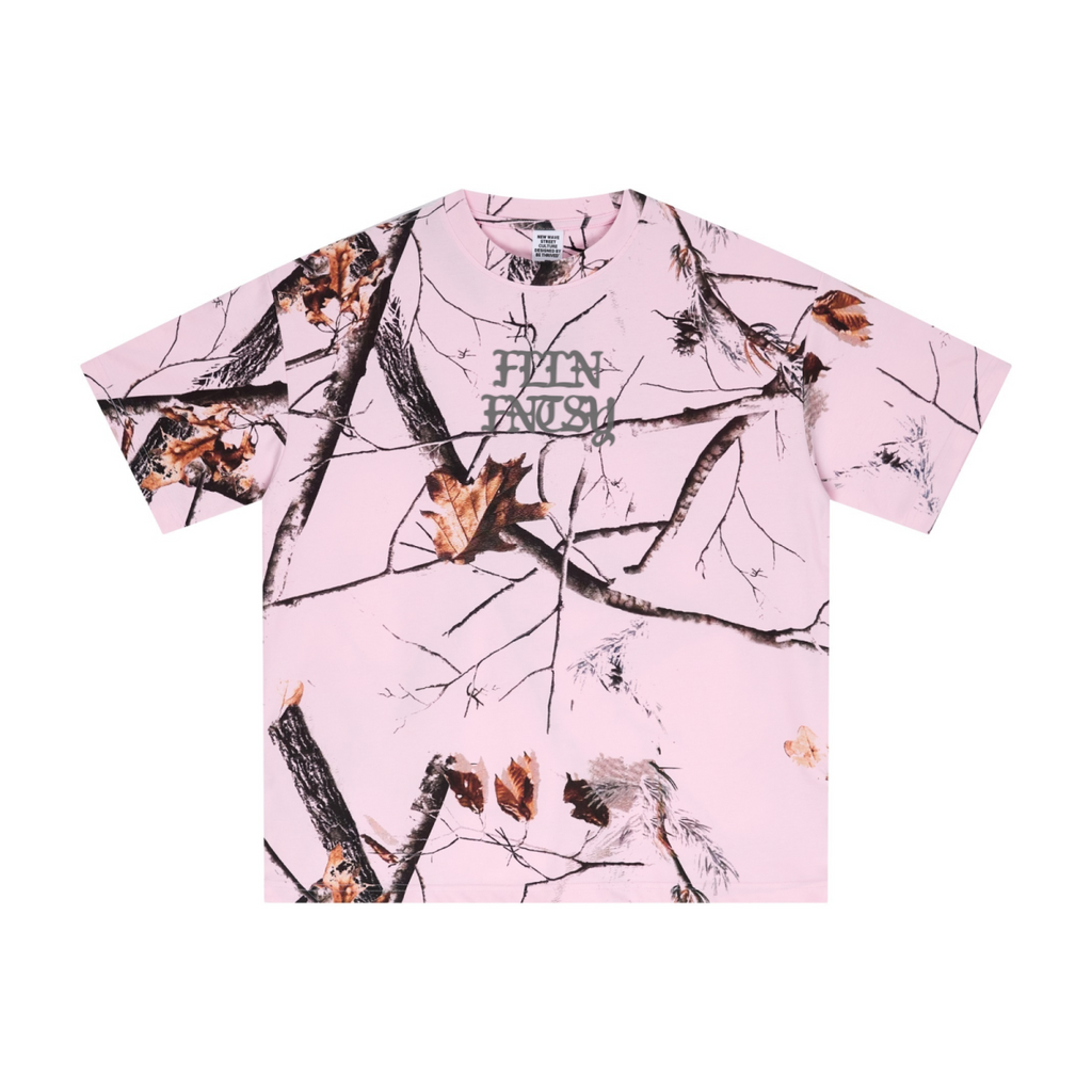 240GSM Unisex Relaxed Fit Tree Leaf Heat-Transfer T-shirt Light Pink