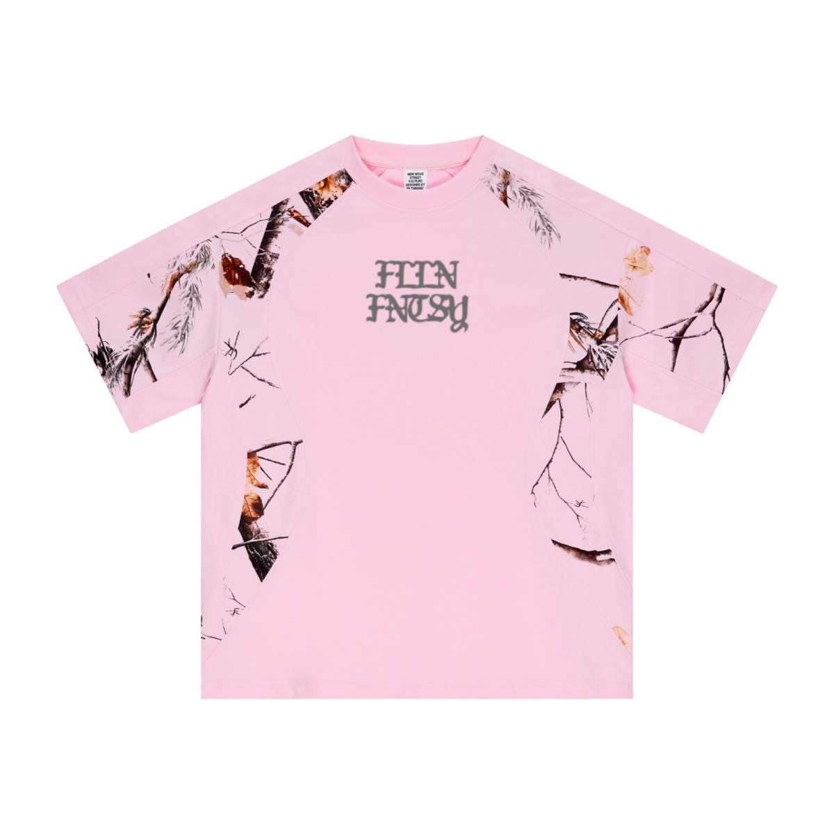 240GSM Men’s Heat-Transfer Branch Print Structured Panel T-shirt Light Pink
