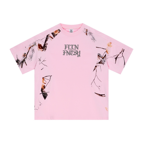 240GSM Men’s Heat-Transfer Branch Print Structured Panel T-shirt Light Pink