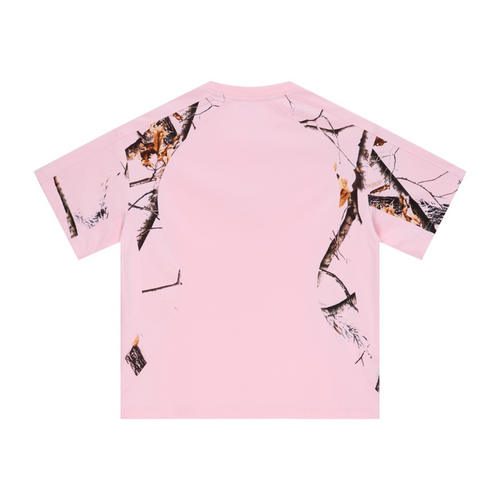 240GSM Men’s Heat-Transfer Branch Print Structured Panel T-shirt Light Pink