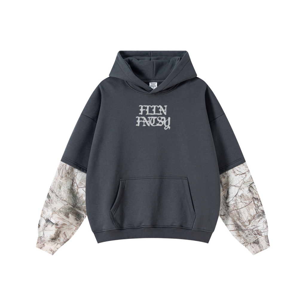 340GSM Unisex Outdoor Washed Layered Spliced Fleece Hoodie Dark Grey