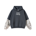 340GSM Unisex Outdoor Washed Layered Spliced Fleece Hoodie Dark Grey