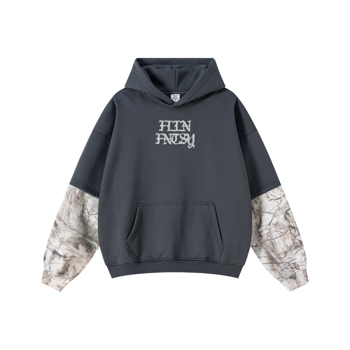 340GSM Unisex Outdoor Washed Layered Spliced Fleece Hoodie Dark Grey