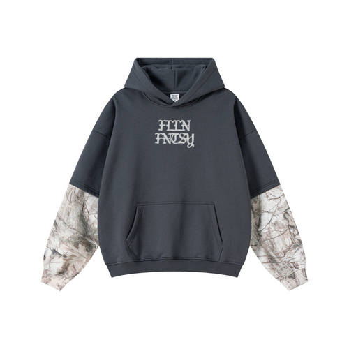 340GSM Unisex Outdoor Washed Layered Spliced Fleece Hoodie Dark Grey