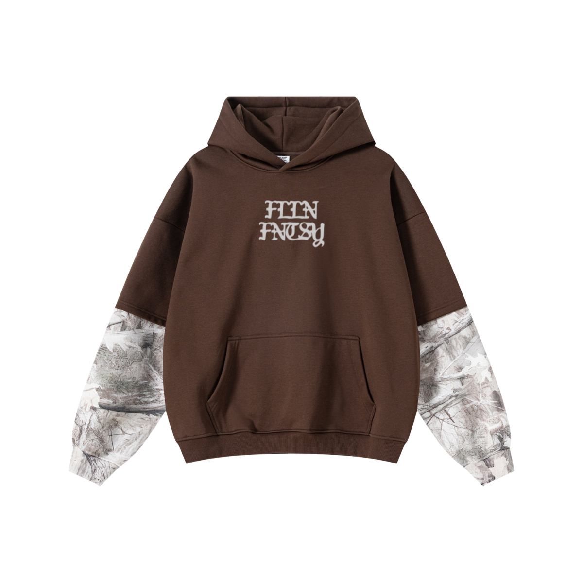 340GSM Unisex Outdoor Washed Layered Spliced Fleece Hoodie Coffee