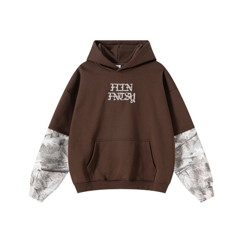 340GSM Unisex Outdoor Washed Layered Spliced Fleece Hoodie Coffee