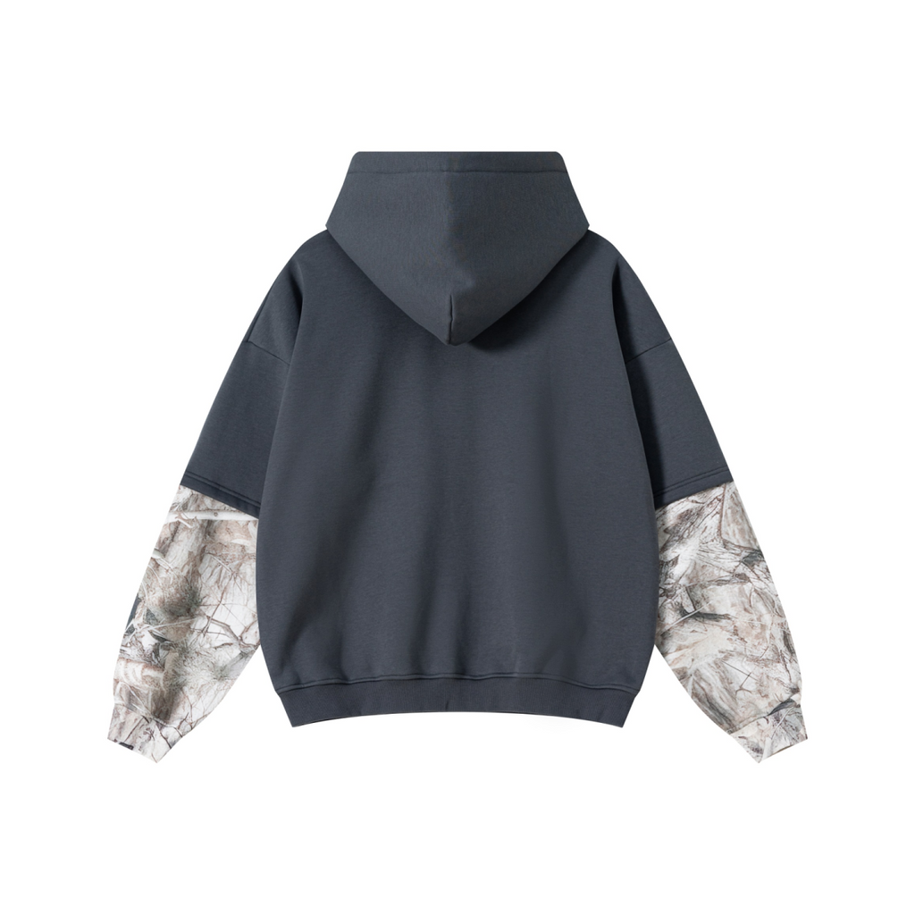 340GSM Unisex Outdoor Washed Layered Spliced Fleece Hoodie Dark Grey