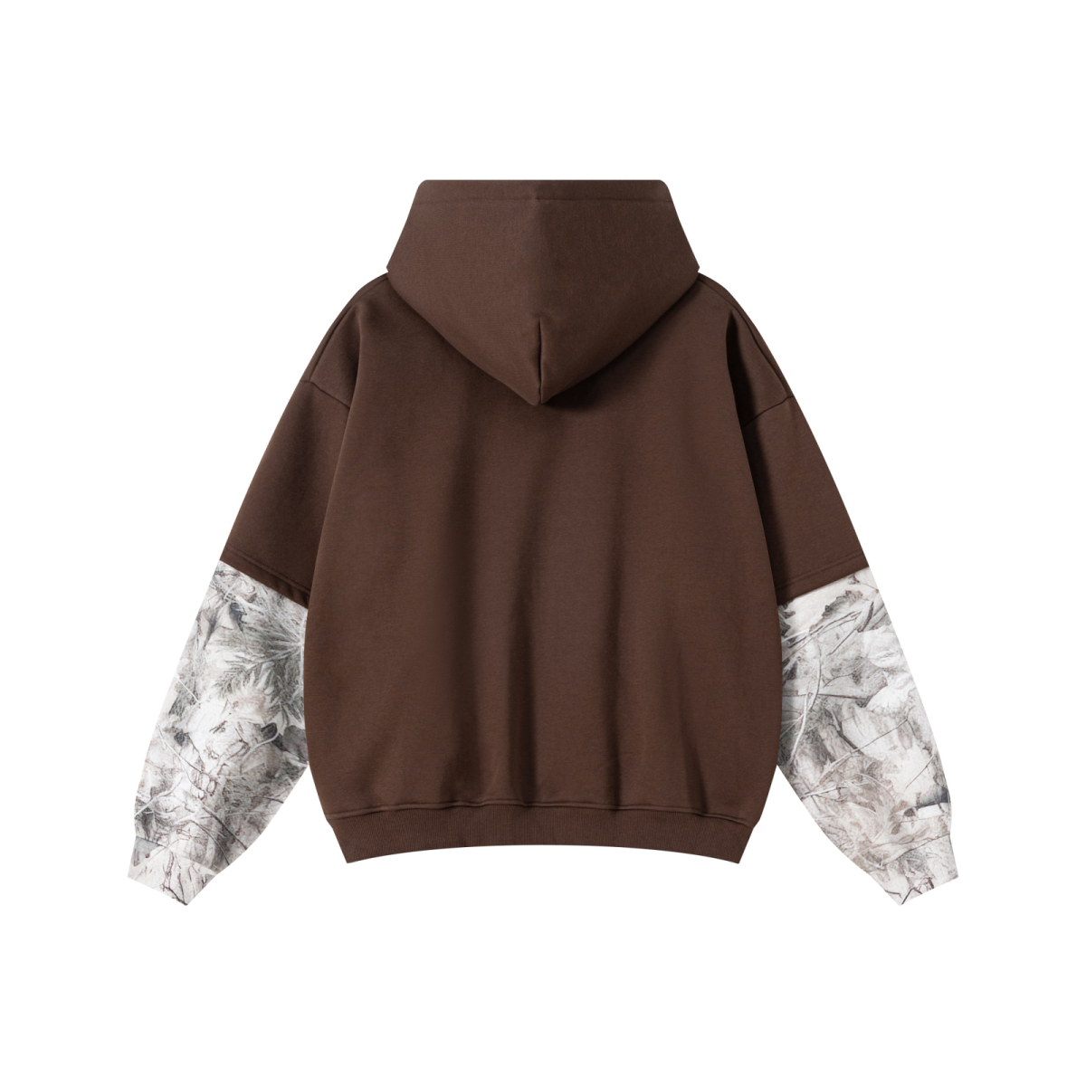 340GSM Unisex Outdoor Washed Layered Spliced Fleece Hoodie Coffee